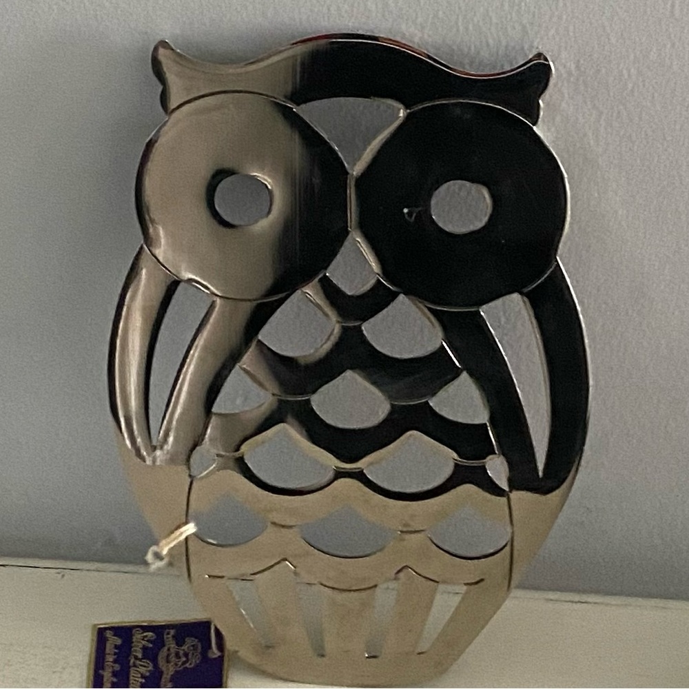 Owl Trivet FB Rogers Italy FBR EP Zinc England 8.5x6” VINTAGE